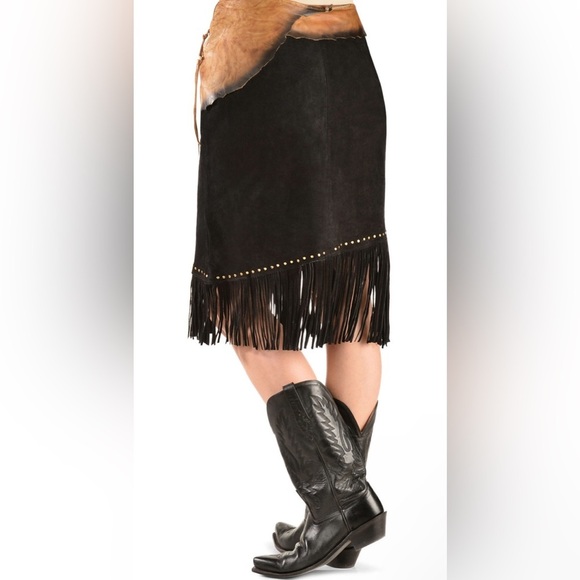 KOBLER LEATHER WOMEN'S LEATHER & FRINGE SIOUX SUEDE SKIRT Size M EUC - Picture 3 of 8